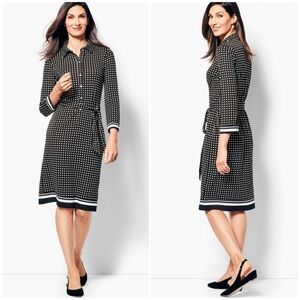 Talbots Black White Polka Dot 3/4 Sleeve Stretch Jersey Shirtdress Women’s Sz MP